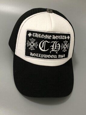 Chrome Hearts Black & White Embroidered Logo Baseball Cap